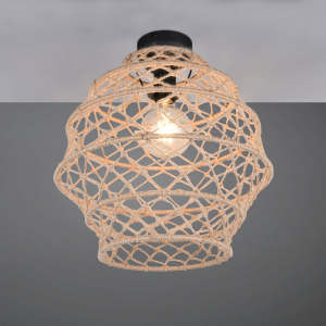 Deckenleuchte, Natur, Hanf, Schwarz, Metall, 39 cm Ø