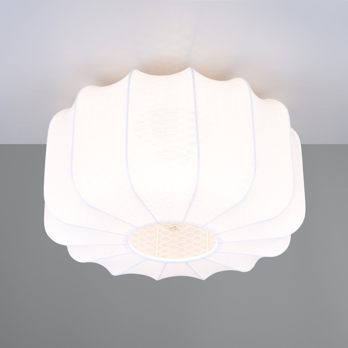 Deckenleuchte, Rund, Weiss, Stoff, Metall, 40 cm Ø