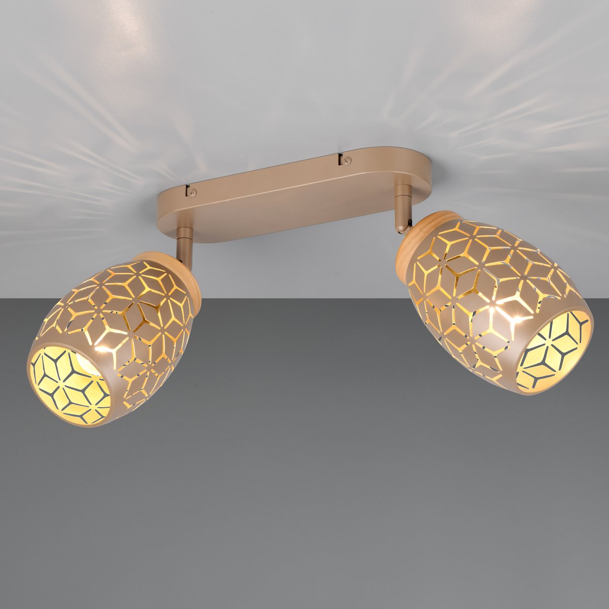 Strahler, Coffee, Metall, Holzakzent, 2 Spots, Schwenkbar, 28 cm x 12 cm