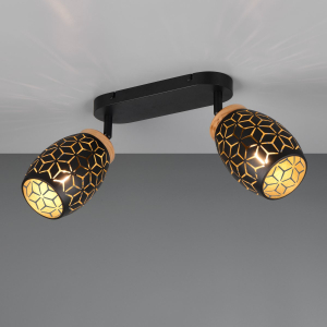 Strahler, 2 Spots, Metall, Schwarz, Gold, Schwenkbar, 28 cm x 12 cm