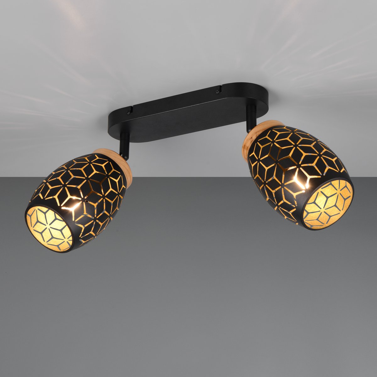 Strahler, 2 Spots, Metall, Schwarz, Gold, Schwenkbar, 28 cm x 12 cm