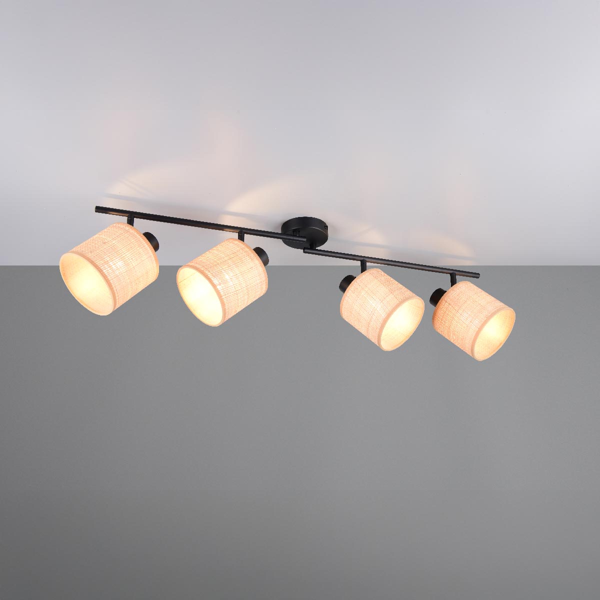 Deckenleuchte, 4er Strahler, Metall, Seegras, Verstellbar, 88 cm x 25 cm