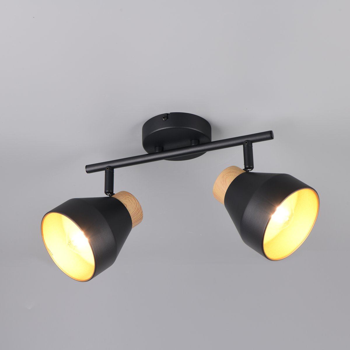 Strahler, 2 Spots, Schwarz, Braun, Metall, 32 cm x 15 cm