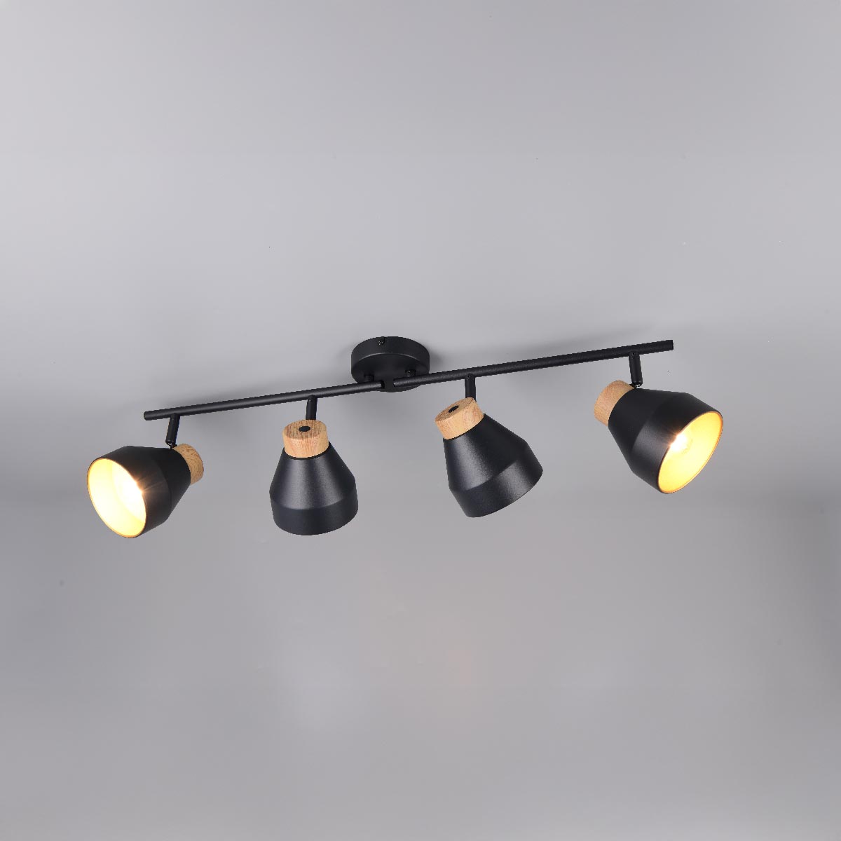 Deckenstrahler, 4 Spots, Schwarz, Metall, Schwenkbar, 72 cm x 15 cm