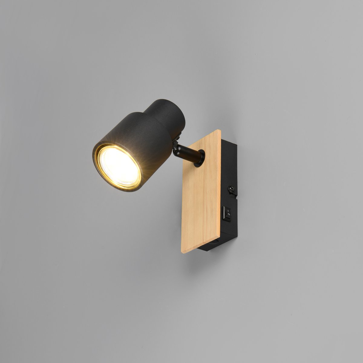 Strahler, Schwarz, Braun, Holz, Metall, FlexConnect ready, Schalter, 15 cm Höhe