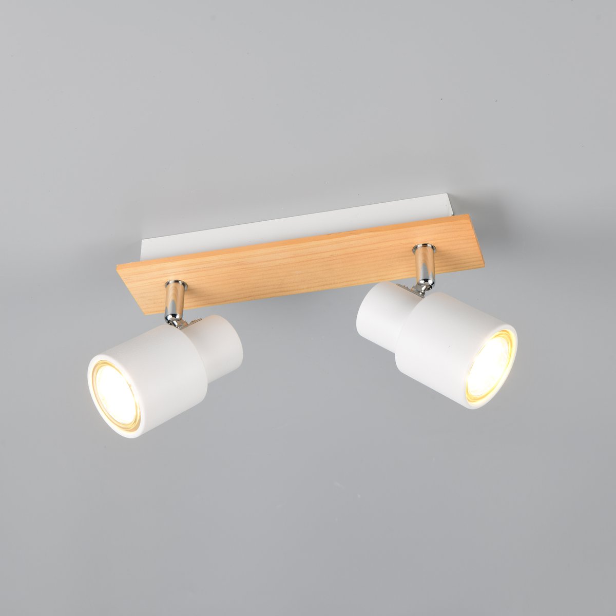 Deckenleuchte, 2 Strahler, Weiss, Metall, Holz, Schwenkbar, 31 cm x 6 cm