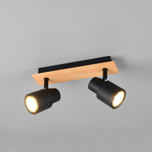 Deckenleuchte, 2 Strahler, Schwarz, Metall, Holz, Schwenkbar, 31 cm x 6 cm