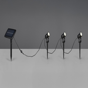 LED Aussenstrahler, 3er Set, Schwarz, Aludruckguss, USB, Solar, Akku, Dämmerungssensor, IP44, 620 cm