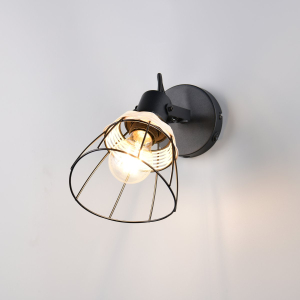 Strahler, Rattan, Metall, Schwarz, Rund, Schalter, 28 cm Höhe