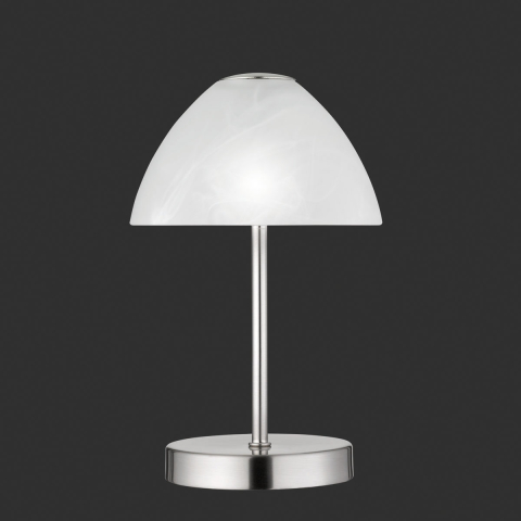LED Tischleuchte, Glas, Rund, Nickel, Touch Dimmer, 24 cm Höhe
