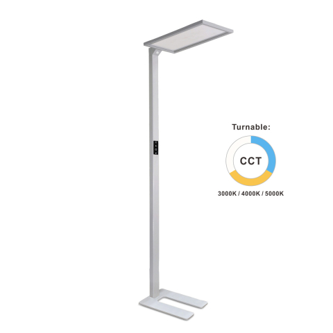 Lampadaire de bureau LED, argent, capteur de mouvement et de lumière du jour, CCT, 9100 LM