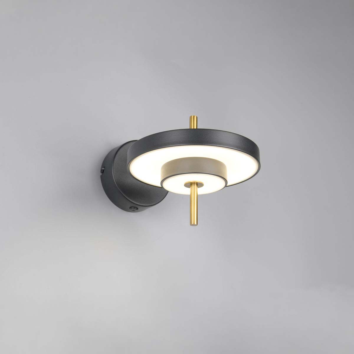 LED Wandleuchte, Rund, Edles Design, Schwarz und Gold, Metall, Dimmbar, 10 W, 4000 lm, 1200 K, 30 cm Breite