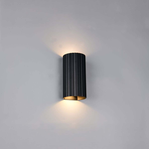 Wandleuchte, Metall, Schwarz, Up-Down-Beleuchtung, 18 cm Höhe