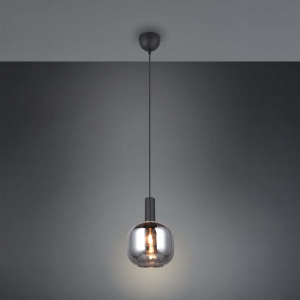 Pendelleuchte, Schwarz, Chrom, Glas, Höhe anpassbar, 150 cm Höhe, Ø 20 cm