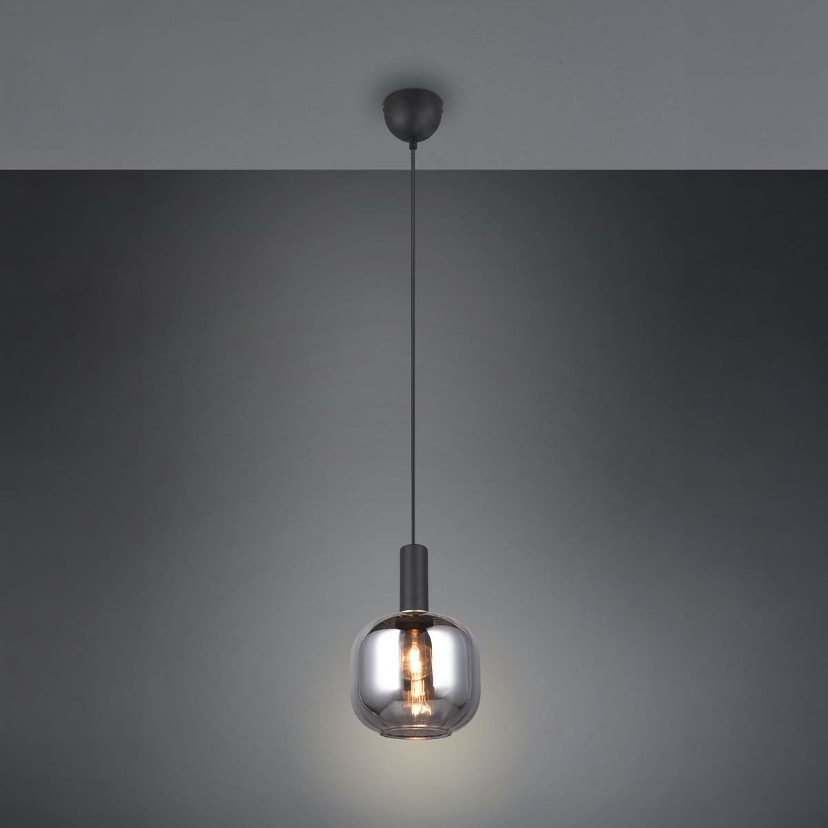 Pendelleuchte, Schwarz, Chrom, Glas, Höhe anpassbar, 150 cm Höhe, Ø 20 cm