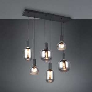 Pendelleuchte, Metall, Glas, Schwarz, Chrom, 6 Strahler, 92 cm x 35 cm