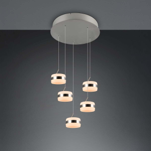 LED Pendelleuchte, Metall, 5 Strahler, CCT, Switch Dimmer, Höhe verstellbar, 45 cm Ø