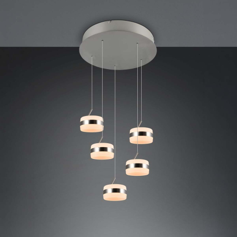 LED Pendelleuchte, Metall, 5 Strahler, CCT, Switch Dimmer, Höhe verstellbar, 45 cm Ø