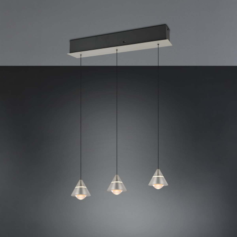 LED Pendelleuchte, 3 Strahler, Höhe verstellbar, CCT, 55 cm x 10 cm