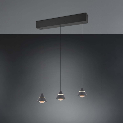 LED Pendelleuchte, Schwarz, 3 Strahler, Höhe verstellbar, CCT, 55 cm x 10 cm