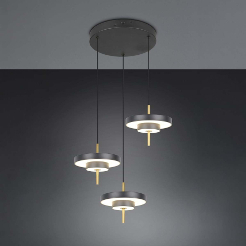 LED Pendelleuchte, Schwarz, Gold, Höhe anpassbar, CCT, Switch Dimmer, 45 cm Ø