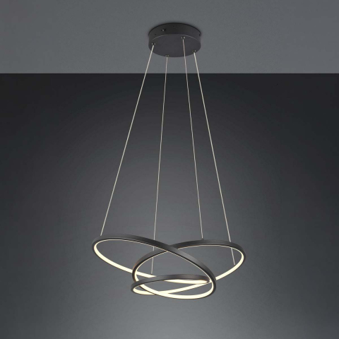 LED Pendelleuchte, Schwarz, Höhe anpassbar, CCT, Switch Dimmer, 64 cm x 49 cm