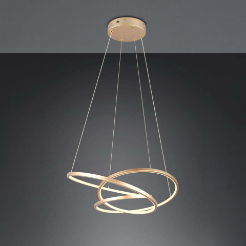 LED Pendelleuchte, Gold, Höhe anpassbar, CCT, Switch Dimmer, 64 cm x 49 cm