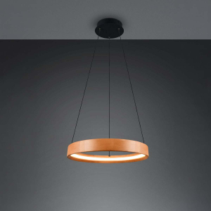 LED Pendelleuchte, Holz, Ring, Switch Dimmer, Höhe anpassbar, 50 cm Ø
