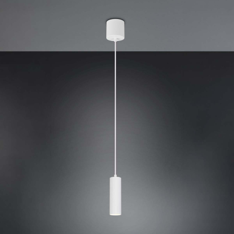 Pendelleuchte, Weiss, Hakenbefestigung, Höhe anpassbar, 9 cm Ø