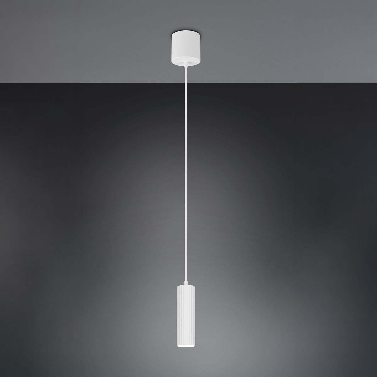 Pendelleuchte, Weiß, Hakenbefestigung, Höhe anpassbar, 9 cm Ø