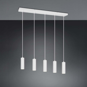 Pendelleuchte, Weiß, 5 Strahler, Höhe anpassbar, 85 cm x 9 cm
