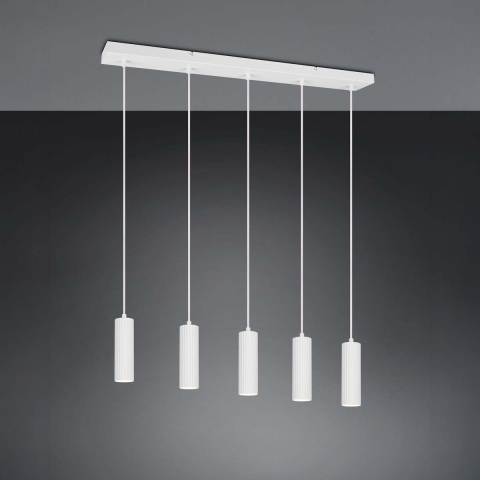 Pendelleuchte, Weiss, 5 Strahler, Höhe anpassbar, 85 cm x 9 cm