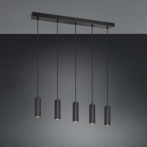 Pendelleuchte, Schwarz, 5 Strahler, Höhe anpassbar, 85 cm x 9 cm