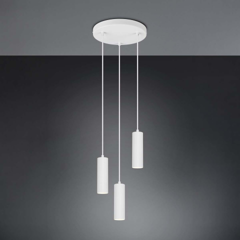Pendelleuchte, Metall, Weiss, Rund, Höhe anpassbar, 28 cm Ø