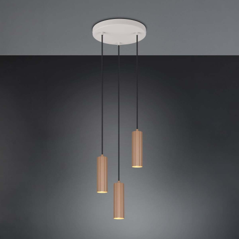 Pendelleuchte, Coffee, Grau, 3 Strahler, Höhe anpassbar, 28 cm Ø