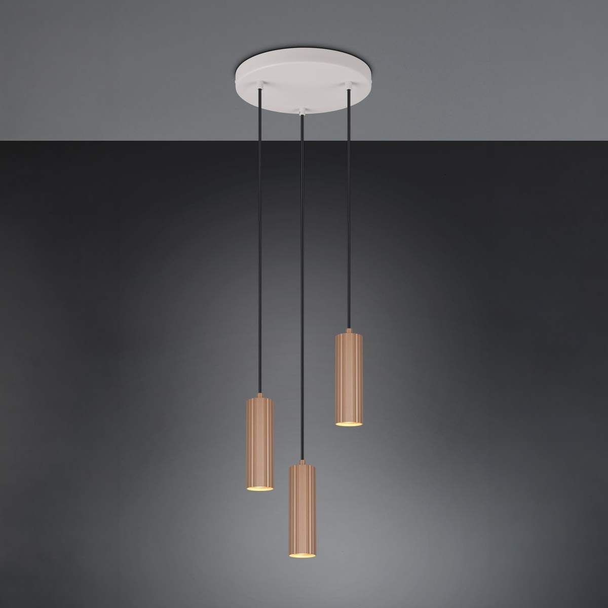 Pendelleuchte, Coffee, Grau, 3 Strahler, Höhe anpassbar, 28 cm Ø