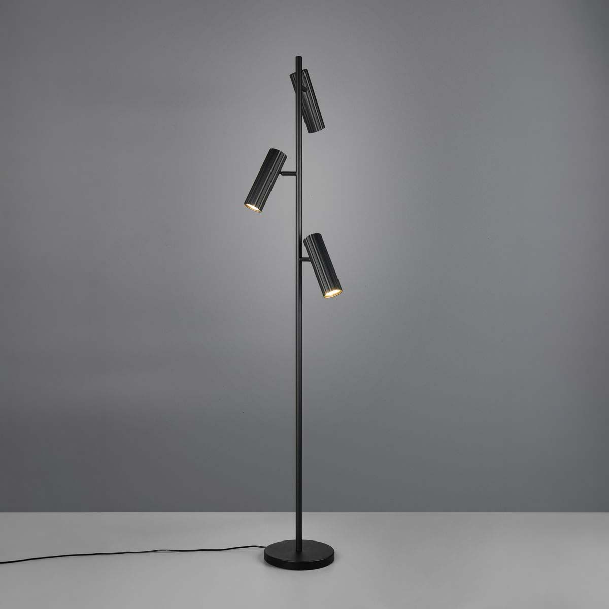 Stehleuchte, Metall, Schwarz, 3 Strahler, 150 cm Höhe