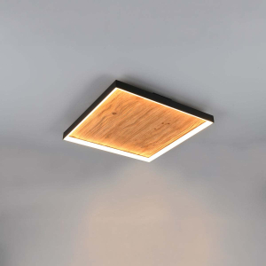 LED Deckenleuchte, Quadrat, Holz, Natur, Switch Dimmer, 45 cm x 45 cm