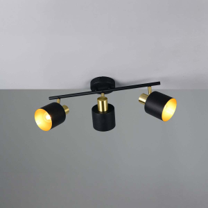 3er Strahler, Metall, Schwarz, Gold, Schwenkbar, 54 cm x 10 cm