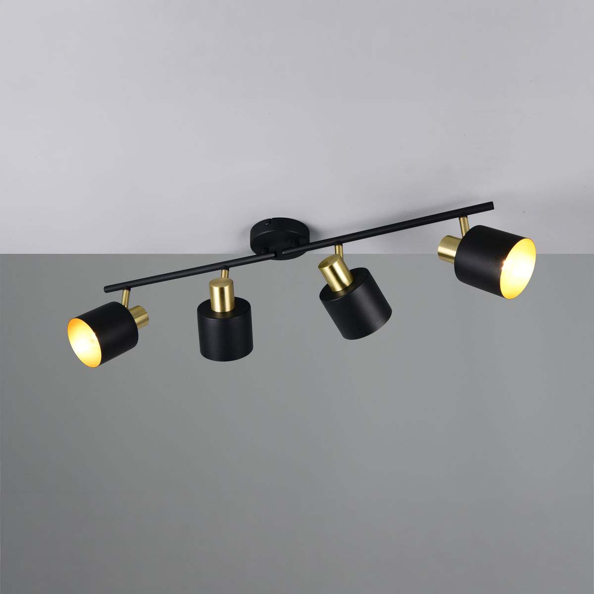Deckenleuchte, 4er Strahler, Schwarz, Gold, Schwenkbar, 78 cm x 10 cm