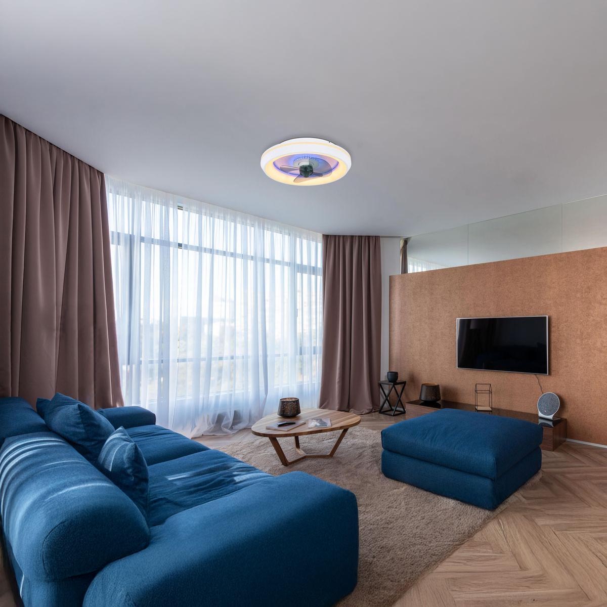 Plafonnier LED, ventilateur, blanc, CCT, veilleuse, minuterie, variateur, télécommande, 48 cm Ø