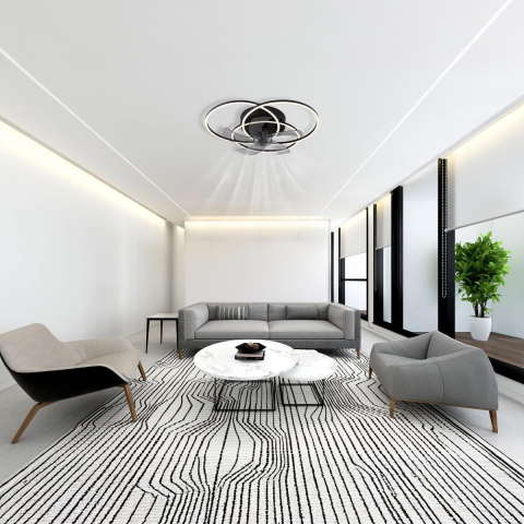 LED Deckenleuchte, Ventilator, Schwarz, Metall, Nachtlicht, CCT, Fernbedienung, 58 cm Ø
