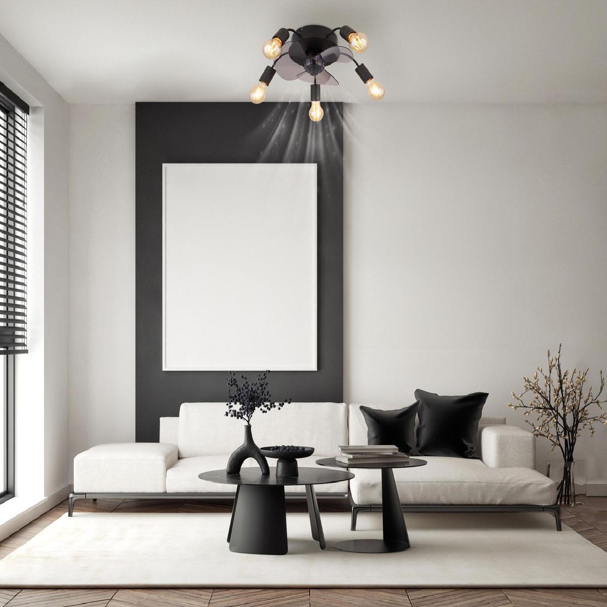 LED Deckenleuchte, Ventilator, Schwarz, Rauchfarbe, Timer, Fernbedienung, 42 cm Ø