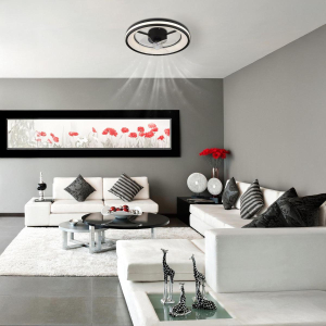 LED Deckenleuchte, Ventilator, Schwarz, Metall, CCT, Nachtlicht, Timer, Fernbedienung, 50 cm Ø