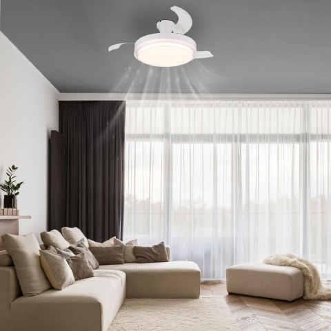 LED Deckenleuchte, Ventilator, Weiss, Metall, Timer, CCT, Dimmbar, Fernbedienung, 107 cm Ø