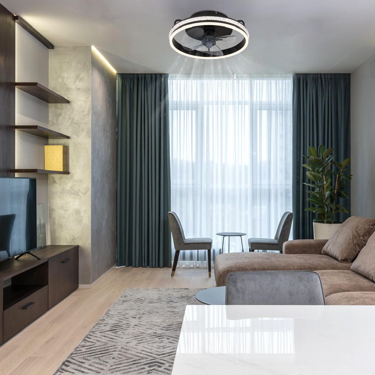 LED Deckenleuchte, Ventilator, Schwarz, Metall, Dimmer, Nachtlicht, Timer, CCT, Fernbedienung, 40 cm Ø