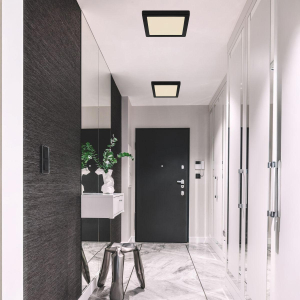 LED Deckenleuchte, Schwarz, Kunststoff, Quadrat. Farbtemperaturwechsler, 22 cm x 22 cm