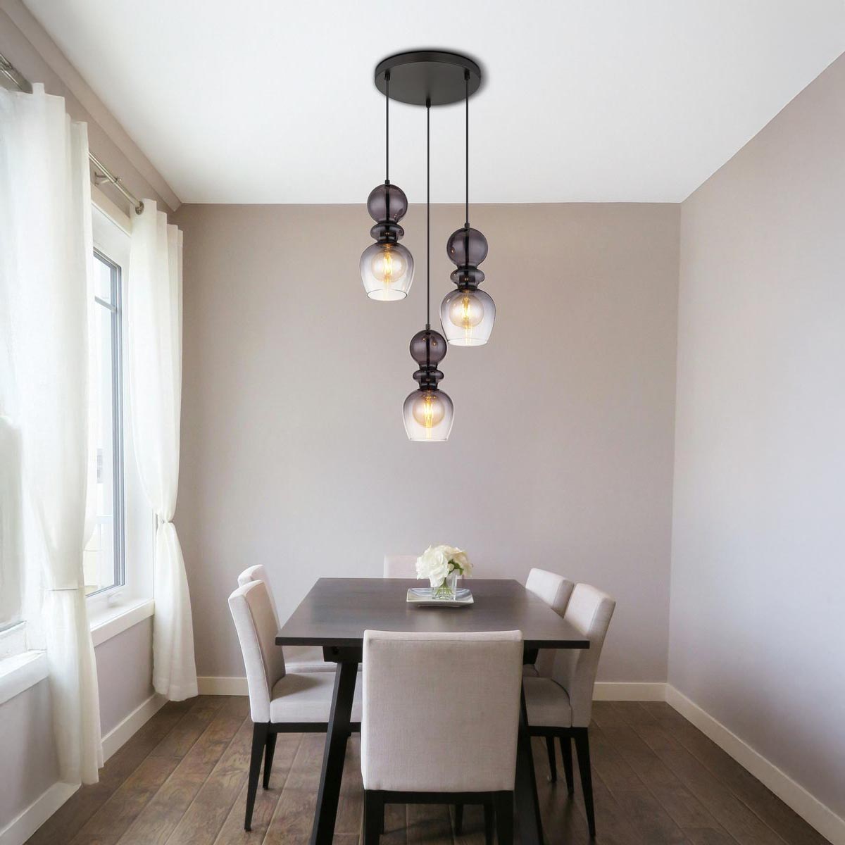 Pendelleuchte, 3 Strahler, Schwarz, Metall, Rund, 41 cm Ø, 150 cm Höhe