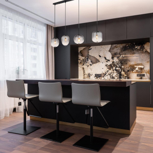 Pendelleuchte, Metall, Schwarz, Rauchfarbe, Glas, 4 Brennstellen, 110 cm x 19 cm