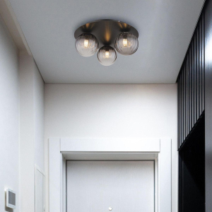 Deckenleuchte, Schwarz, Rauchfarbe, Metall, Glas, 3 Brennstellen, 35 cm Ø